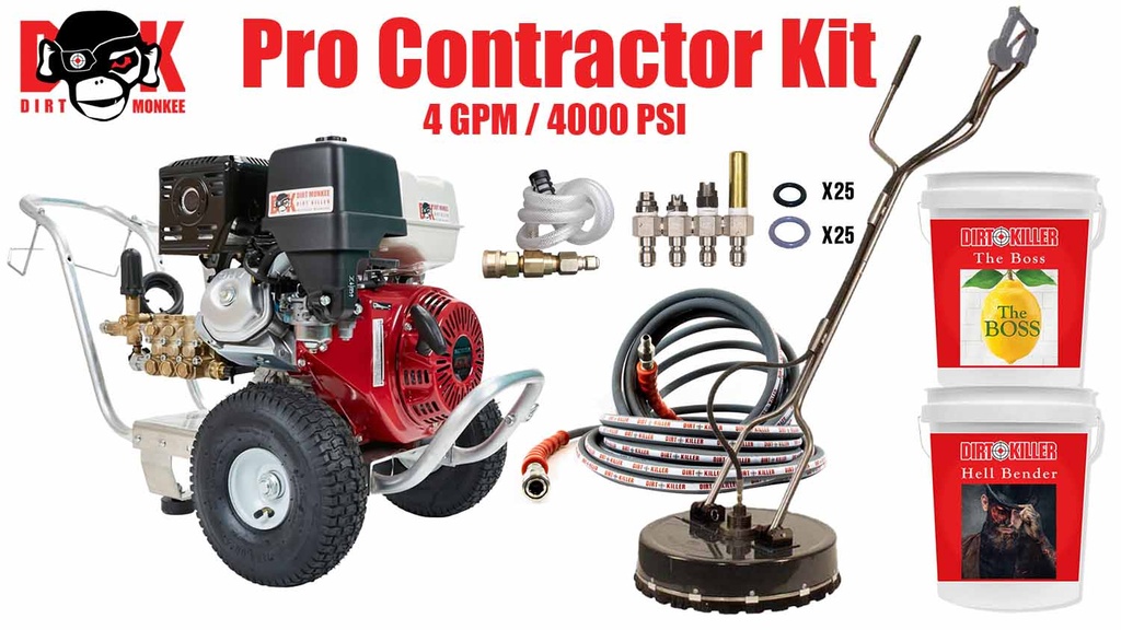 [98Generalcontractorkit]  General Contractor Pressure Washer Starter Kit With Cold Water 4GPM @ 4000 PSI Machine and accessories