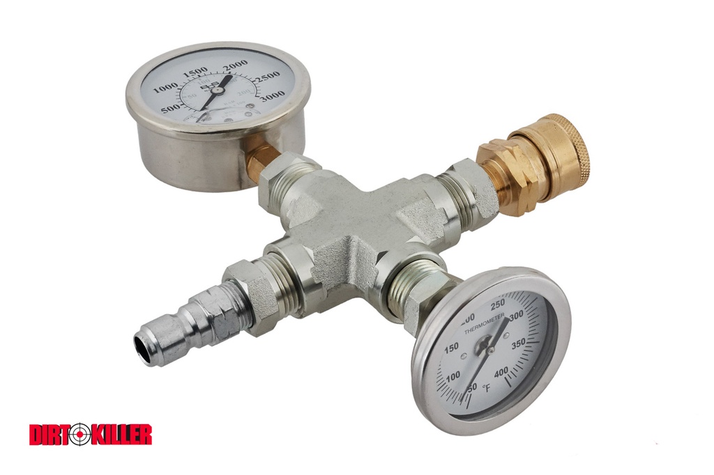  Combination Test Gauge: Output Temperature & Pressure 3000psi 400 degree F MAX with QCs