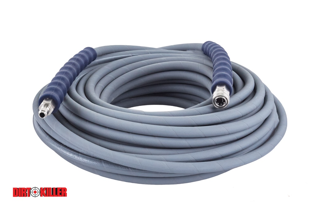  100’ Grey Non-marking Double Wire High Pressure Hose Assembly With 3/8” Stainless Steel Quick Disconnects Installed