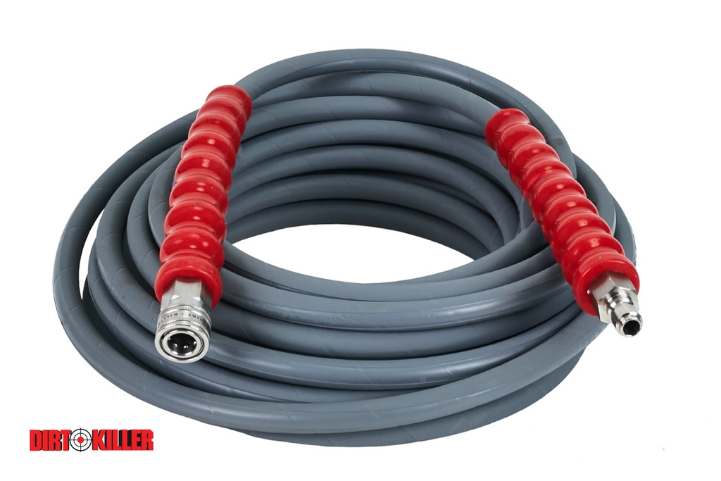 [9800500]  50’ Grey Single Wire Non-Marking High Pressure Hose Assembly With 3/8” Stainless Steel Quick Disconnects Installed